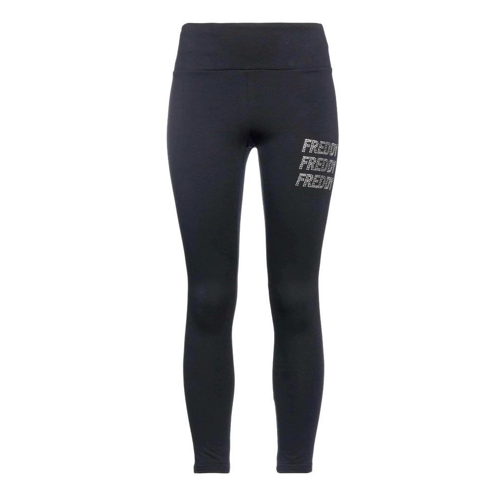 FREDDY. Leggings with Rhinestones. Blue. Size S. Logo Freddy all over